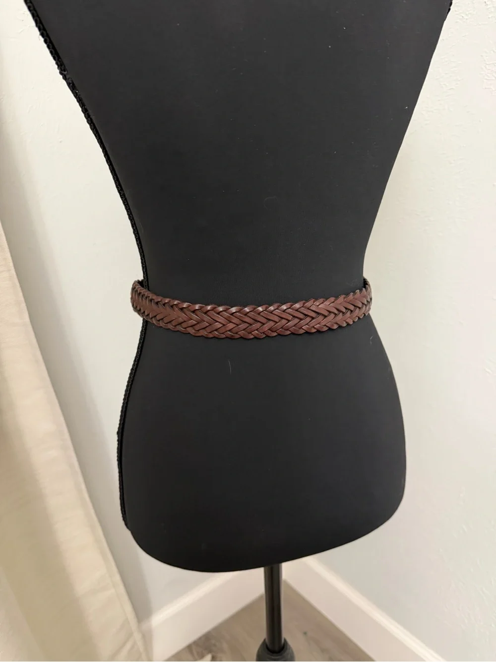 Woven Brown Leather Waist Belt with Brass Buckle